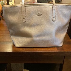 Gold coach tote